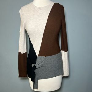 J’envie Neutrals Color Block Knit Sweater with Front Tie NWT